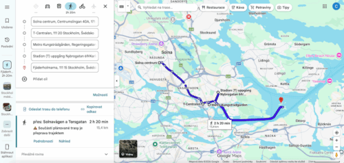 Plán cesty pro 3. den ve Stockholmu zaměřený na safari v metru a návštěvu stanic Solna centrum, T-Centralen a Stadion. Stockholm na 3 dny, tip na Archipelago.